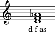  \relative c'{ \override Staff.TimeSignature #'stencil = ##f \cadenzaOn s1 <d f as> s1 \cadenzaOff } \addlyrics { \small { d_f_as } } 