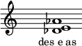  \relative c'{ \override Staff.TimeSignature #'stencil = ##f \cadenzaOn s1 <des e as> s1 \cadenzaOff } \addlyrics { \small { des_e_as } } 