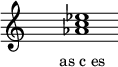  \relative f'{ \override Staff.TimeSignature #'stencil = ##f \cadenzaOn s1 <as c es> s1 \cadenzaOff } \addlyrics { \small { as_c_es } } 