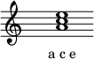  \relative f'{ \override Staff.TimeSignature #'stencil = ##f \cadenzaOn s1 <a c e> s1 \cadenzaOff } \addlyrics { \small { a_c_e } } 