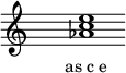  \relative f'{ \override Staff.TimeSignature #'stencil = ##f \cadenzaOn s1 <as c e> s1 \cadenzaOff } \addlyrics { \small { as_c_e } } 