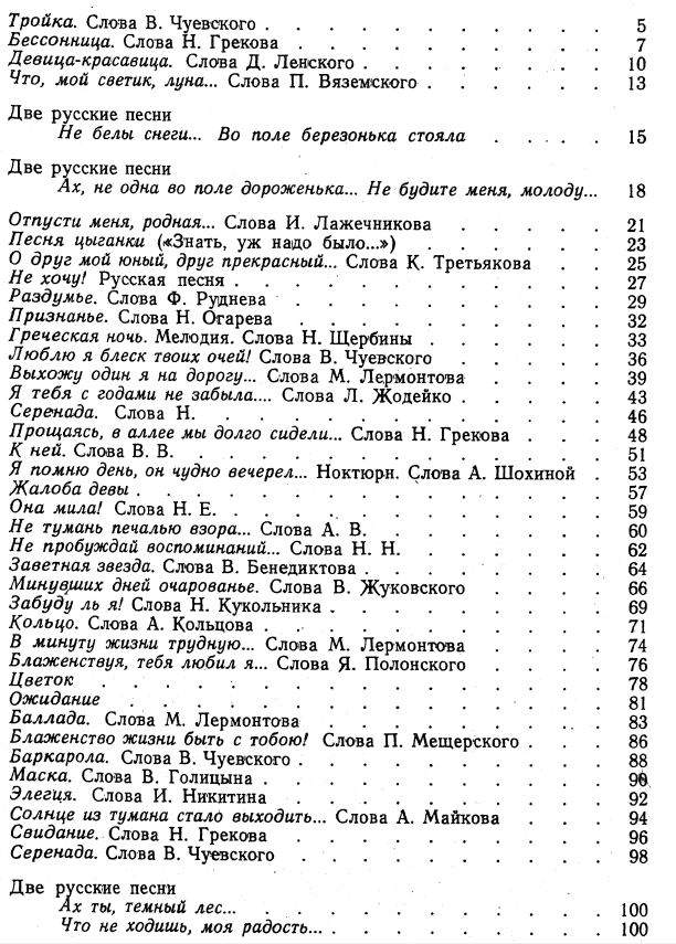 список произведений булахова - песни и романсы 1