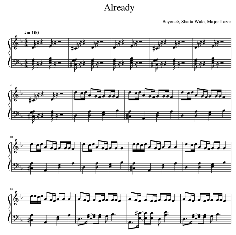 Beyonce — Already piano sheets