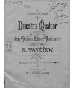 Deuxieme Quatuor (ut majeur) pour 2-x Violons, Alto et Violoncelle par S. Tanelew